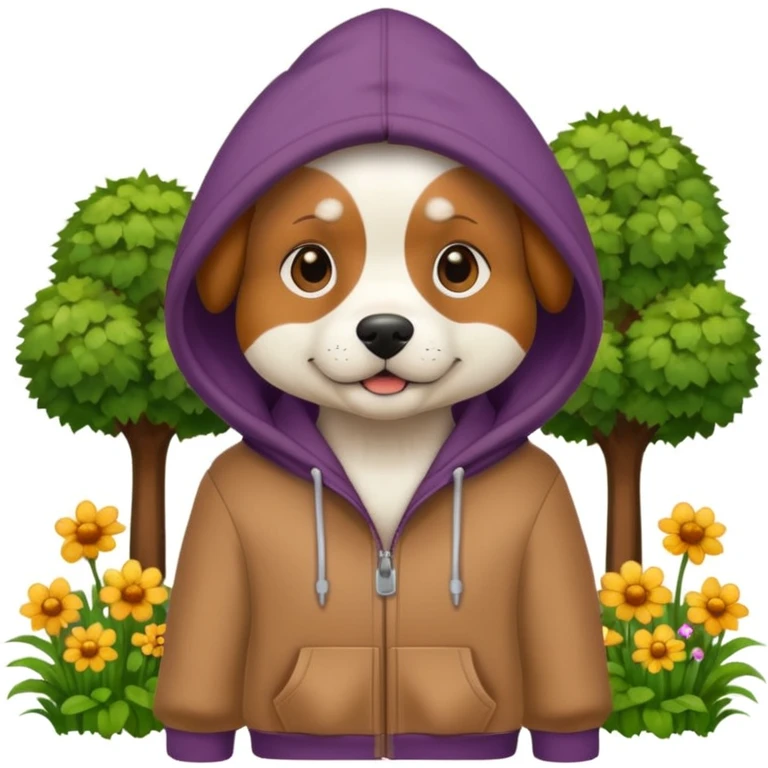 dog in a hoodie, garden background emoji