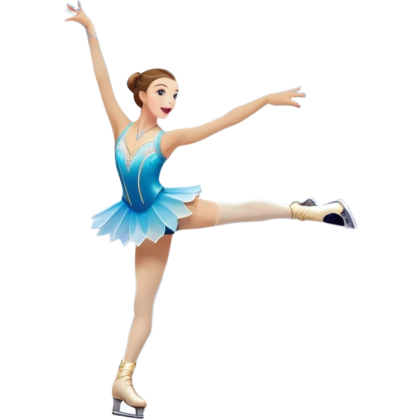 An icon of a theatrical ice show with close-up costumed figure skater performing a dramatic scene on a glowing ice stage. Spotlights, colorful scenery, and a cheering audience in a grand arena convey the magic and artistry of the ice performance. Transparent background included. emoji
