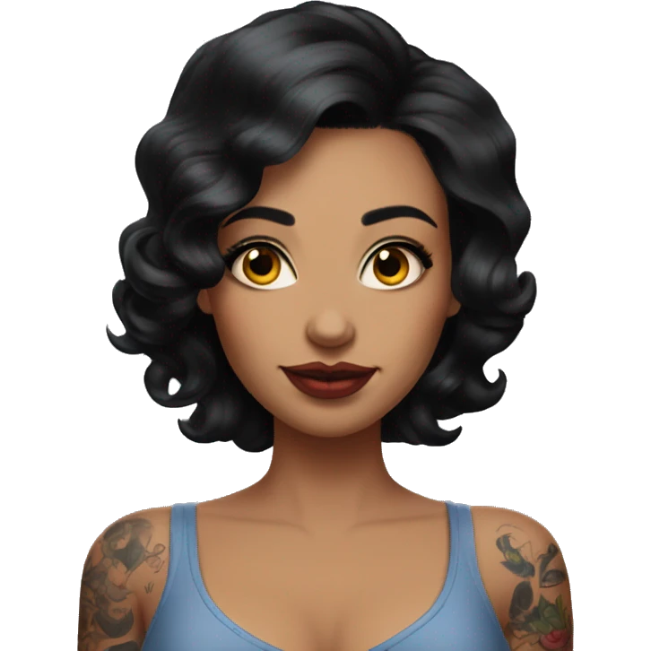Pinupx shoulder length dark hair and tattoos .  emoji
