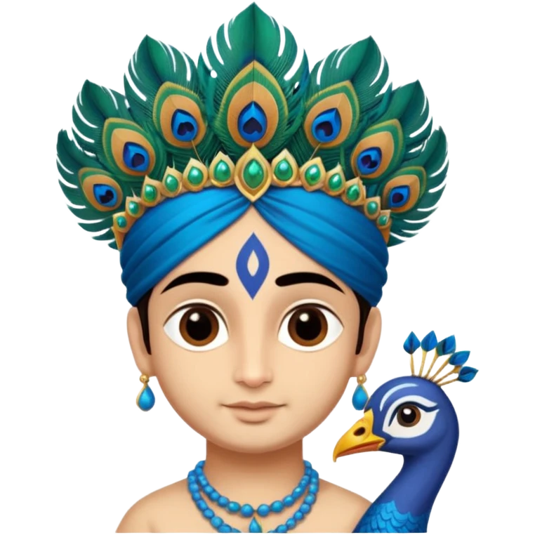Lord Sri Krishna carrying a peacock feather on his head with cute face emoji