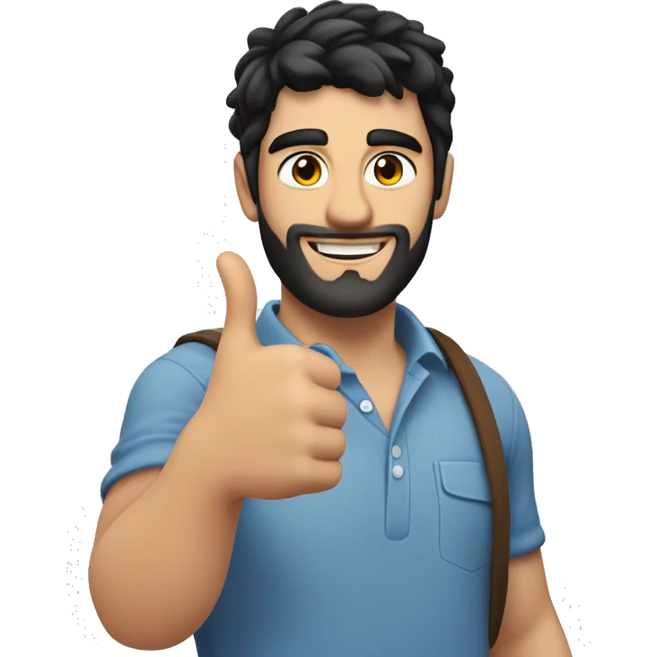 29 years old white skin man from spain with black hair, no beard, giving a thumbs up with right hand emoji