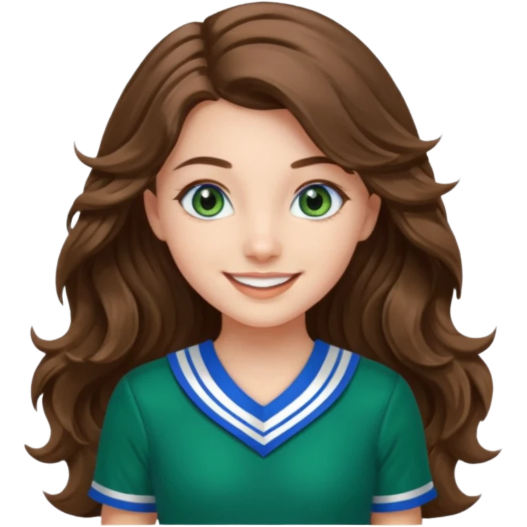 A pretty girl with BLUE EYES, brown long wavy hair, and wear green Hawkins cheerleader uniform emoji
