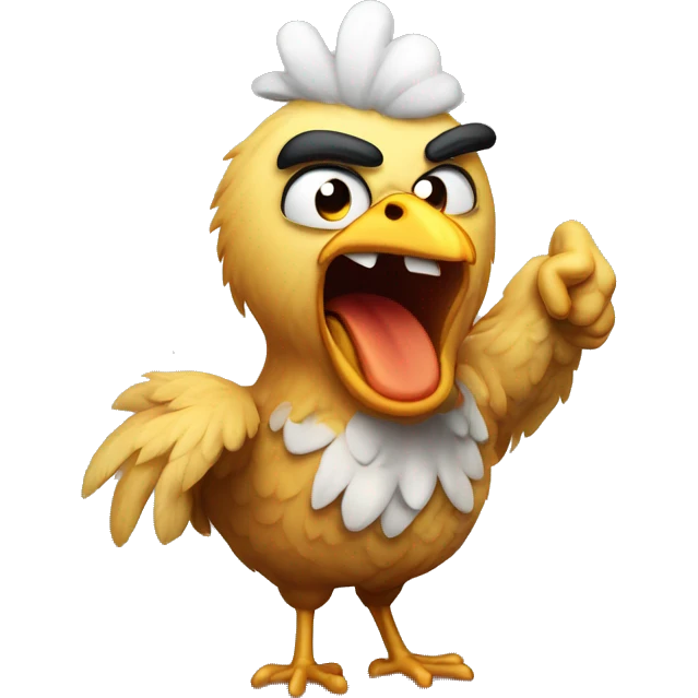 old and angry chicken cursing at the sky with the fist up emoji