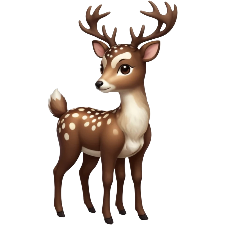 Colorful dark realistic chocolate-brown tropical beige fur glorious divine exotic cute cool beautiful shiny beautiful fantasy-Furret-caracal-civet-genet-sergal-vernid-Cacomistle-oncilla-animal-hybrid-fursona with white deer-spots pattern markings (full body) emoji