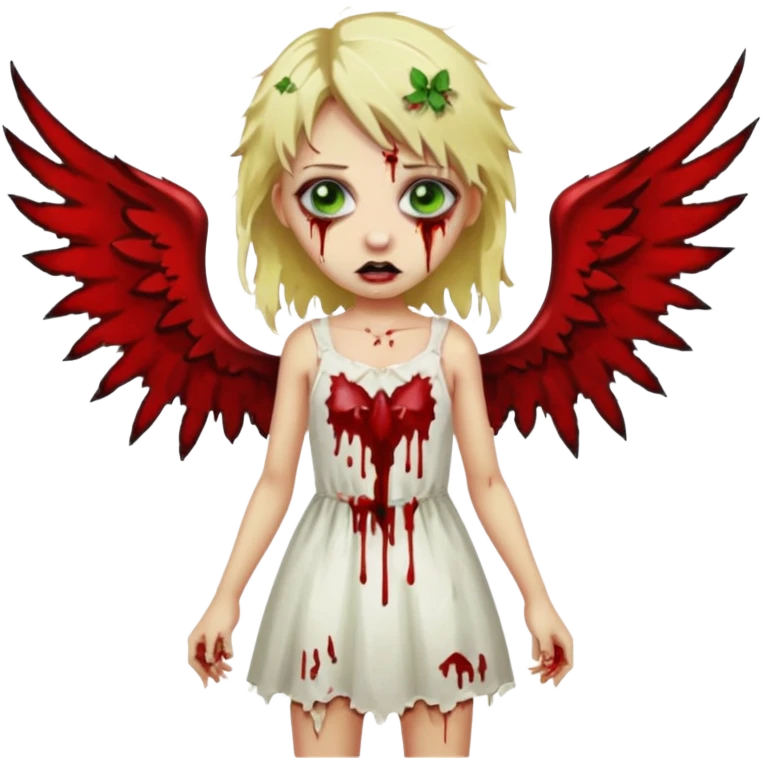 faça um emoji de um zumbi, uma menina loira com olho verdes, sangue, e como se fosse um anjo caído emoji