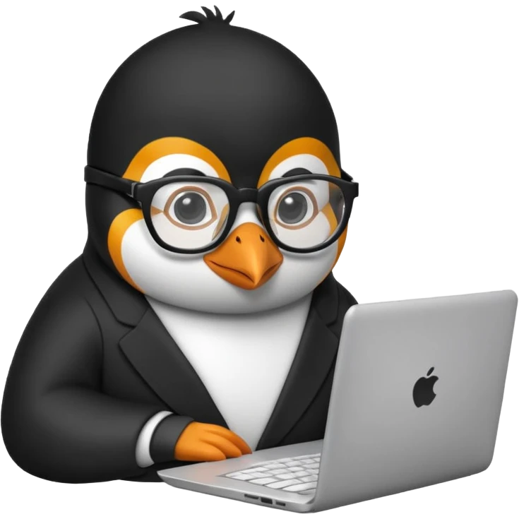 createa nice penguin and using his laptop make it like a developer emoji