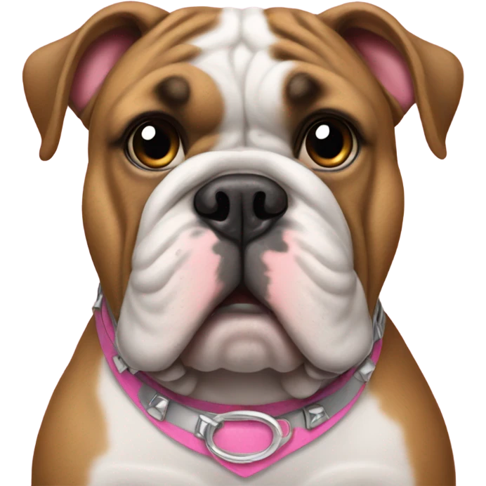 A bulldog with a pink and silver collar emoji