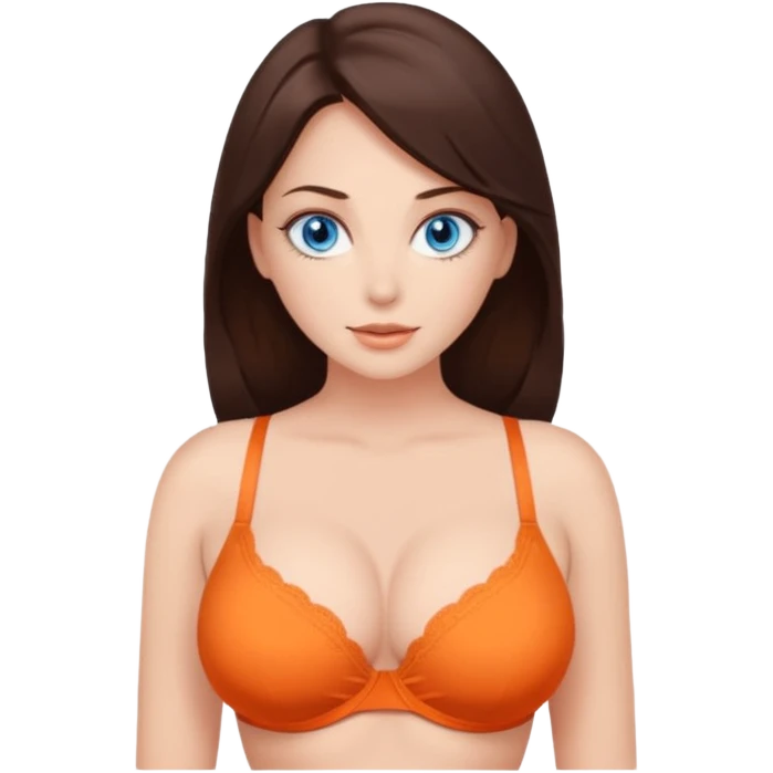 Sexy brunette with huge breasts and blue eyes  with orange bra  emoji