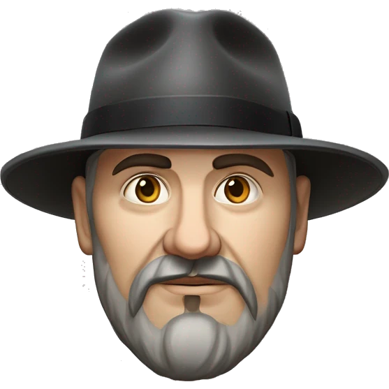 Russian writer Alexander Kuprin Photorealism A plump serious man of Slavic appearance with Small eyes with goatee beard and mustache, with a  short haircut, big detailed face, wrinkled face, wearing a fedora hat emoji