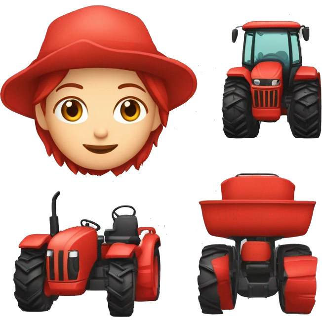 Grüner traktor mit roten felgen darin sitzt mädchen mit roten haaren und sagt hopperla emoji