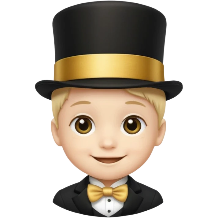 a baby face in a black top hat with a gold stripe emoji