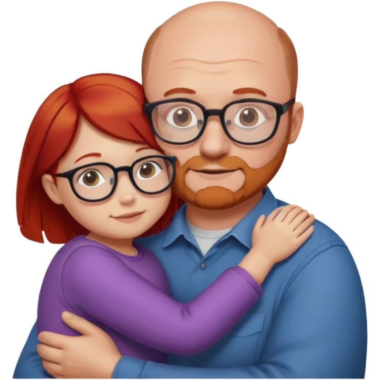 balding dad chubby with clear glasses hugging daughter who has red hair  emoji