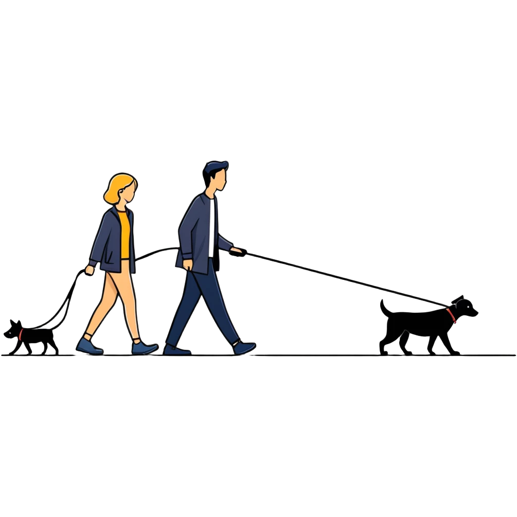 Woman walking a man on a leash with the man on all fours like a dog emoji