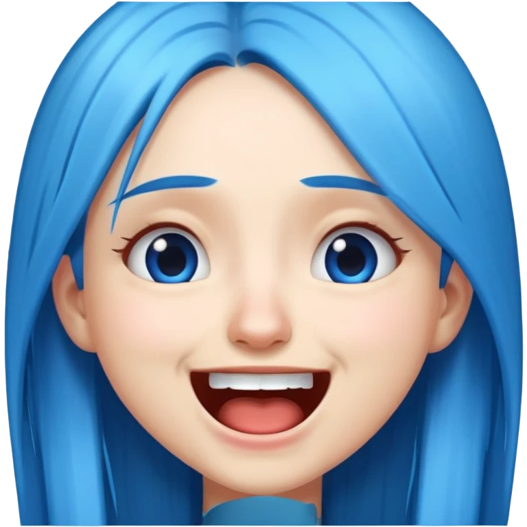Girl with straight, long, blue hair and making the cry laughing emoji face emoji