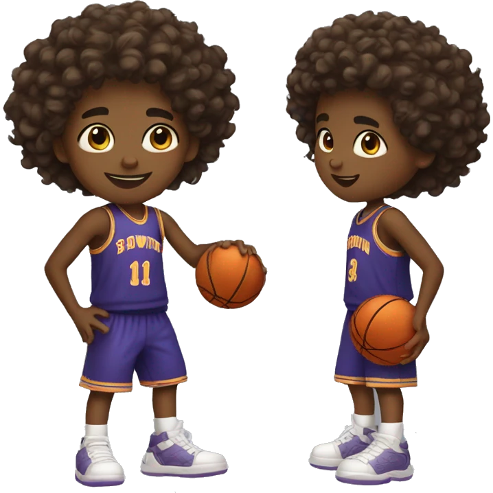 brownskin boy with curly hair playing basketball  emoji