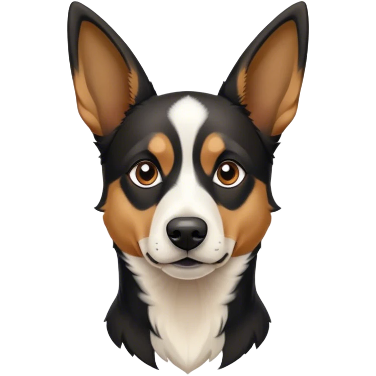 Black tan and white dog with pointy ears. Shepard and terrier face. mostly black and white. Only tan eyebrows emoji
