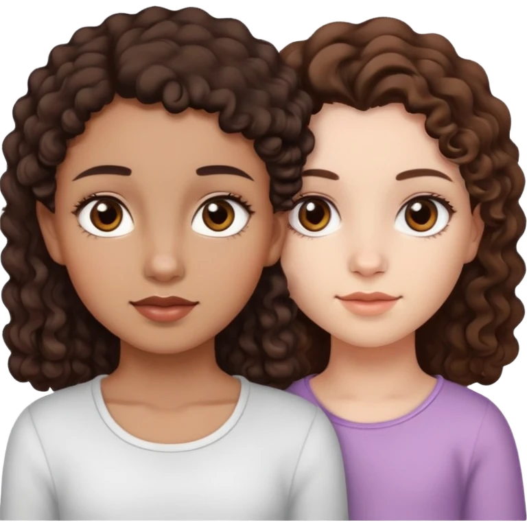A girl with baby hair brown eyes and white skin tone and another girl with brown skin tone slight curly hair and brown eyes emoji