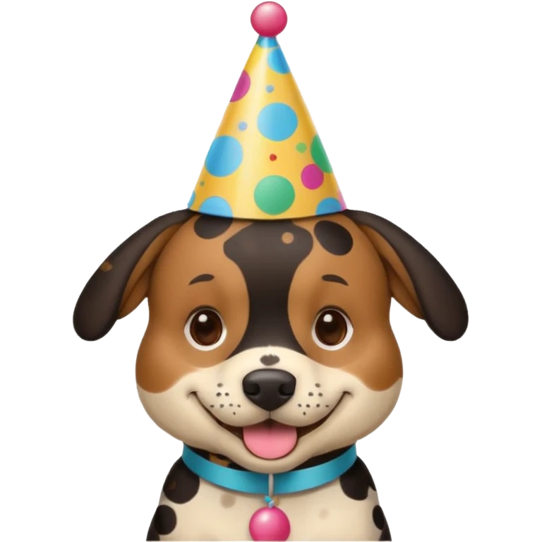 black and brown spotted dog at a birthday party emoji