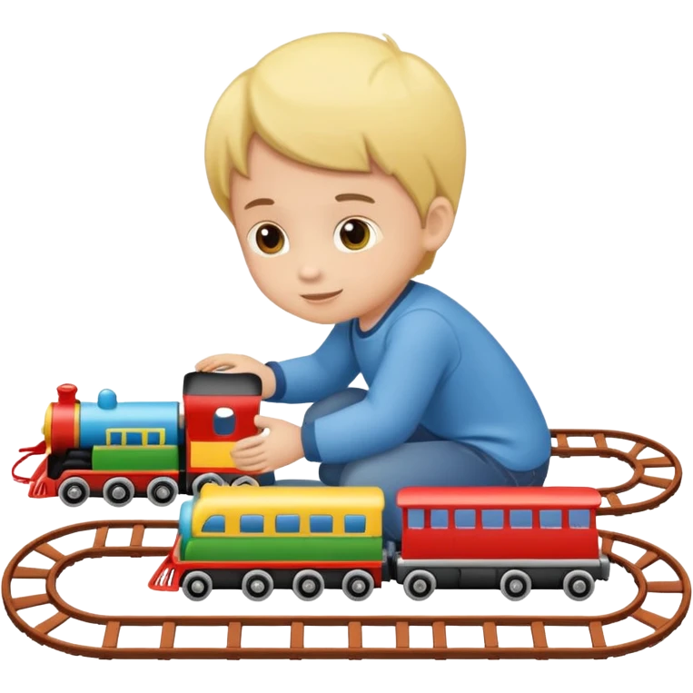 child playing with both toy cars and trains emoji