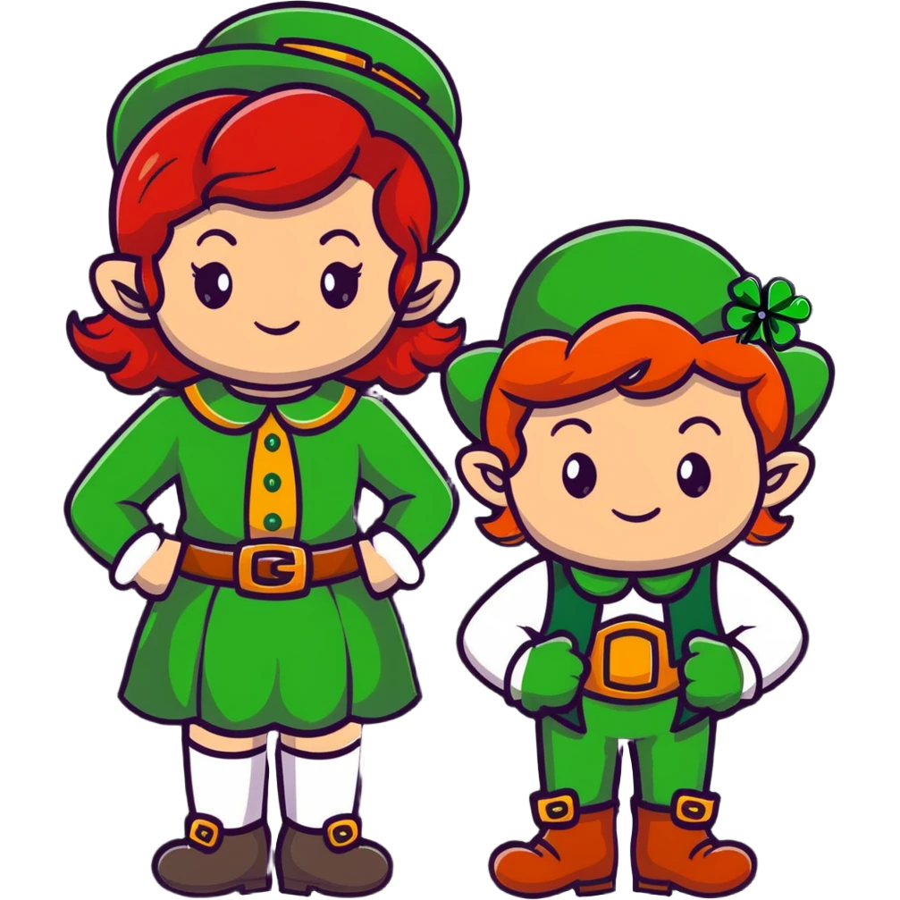 girl with red hair and brown eyes with a leprechaun emoji