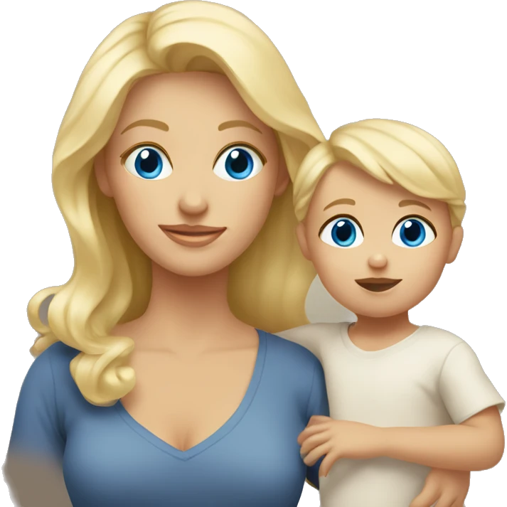 Blonde blue eyed mom holding blonde brown eyed toddler emoji