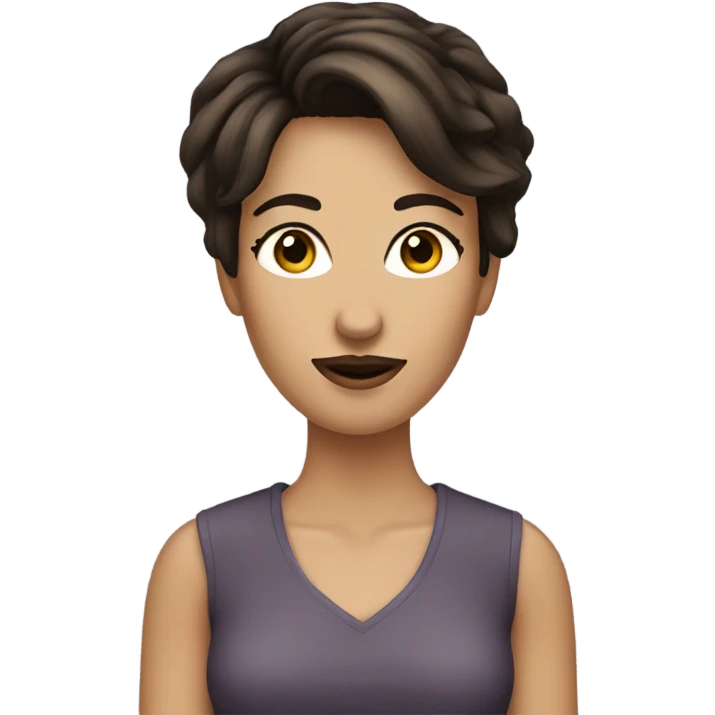 Brunette woman with bushy moustache. Pixie cut emoji
