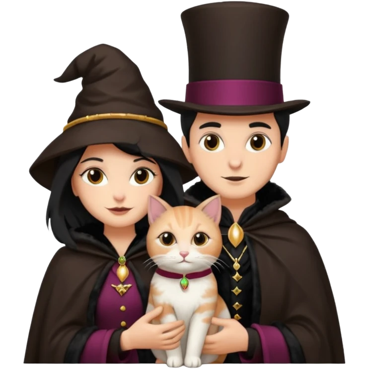 magician couple and their pet cat emoji