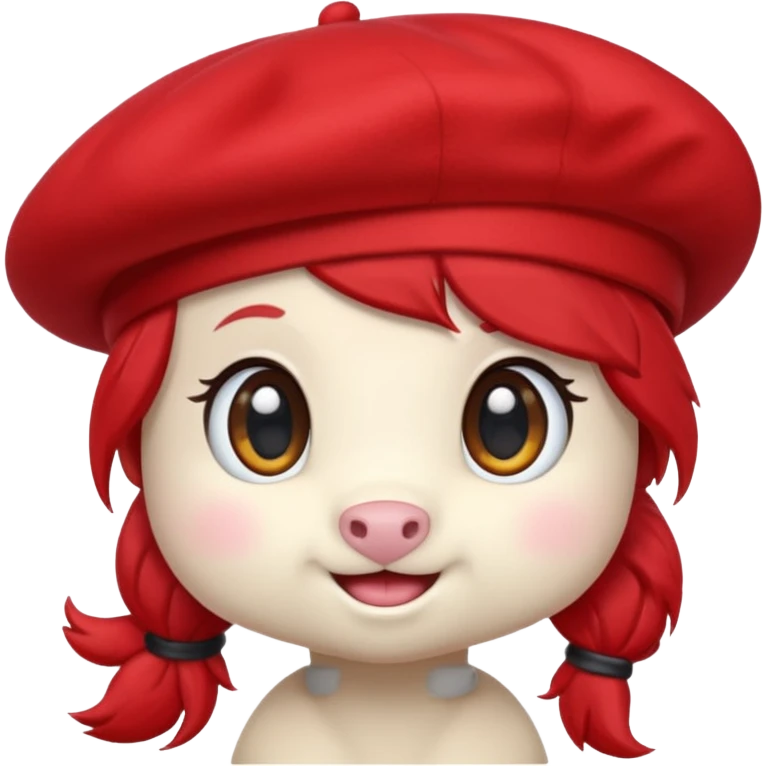 Cute pony emoji in a red beret, kawaii emoji