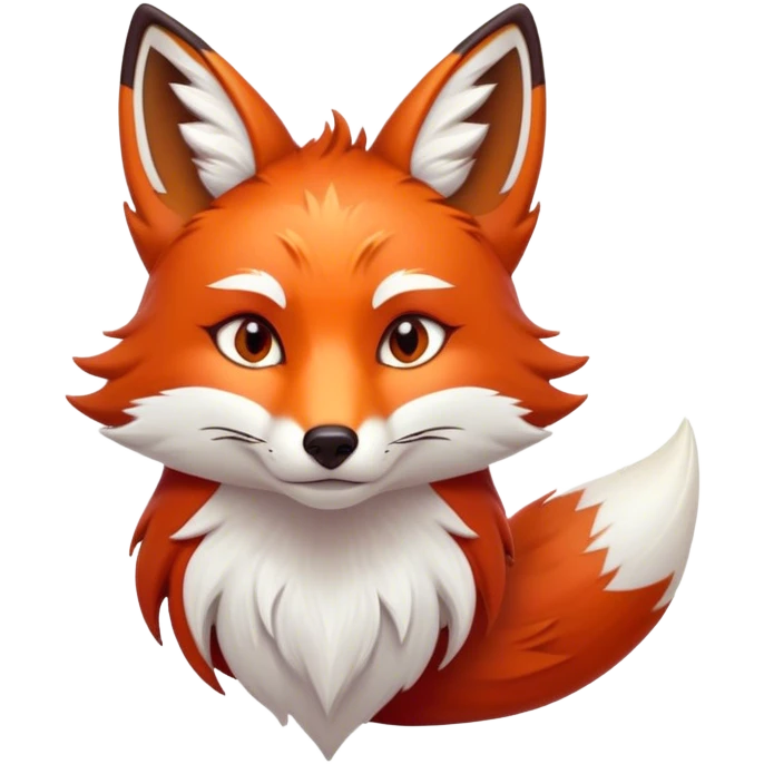 Cinematic Noble Fox Portrait Emoji, Poised and regal, with a lithe, agile build and a lush, fiery red Fur accented by white markings on the chest and tip of the tail, deep-set soulful amber eyes, Simplified yet sharp and sophisticated features, highly detailed, glowing with a warm, dignified glow, high shine, intelligent and cunning, stylized with an air of wild elegance, focused and attentive, soft glowing outline, capturing the essence of a watchful and confident forest wanderer, so majestic it feels as though it could dash out of the screen with effortless authority! emoji