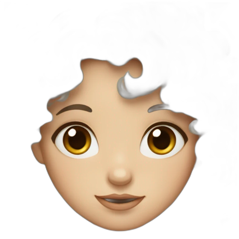 girl with big blue eyes, fair skin and curly hair with bangs emoji