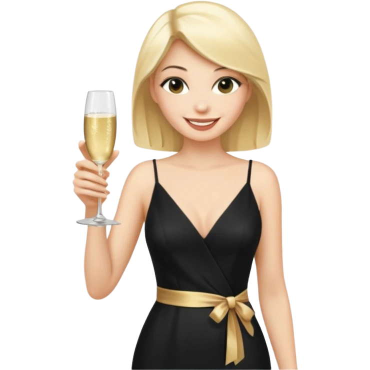 Blonde Woman, Long black slipdress, man black Cut,fly, Champagner glas emoji