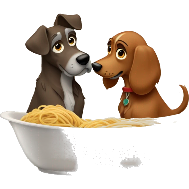 the lady and the tramp in the spaghetti scene emoji