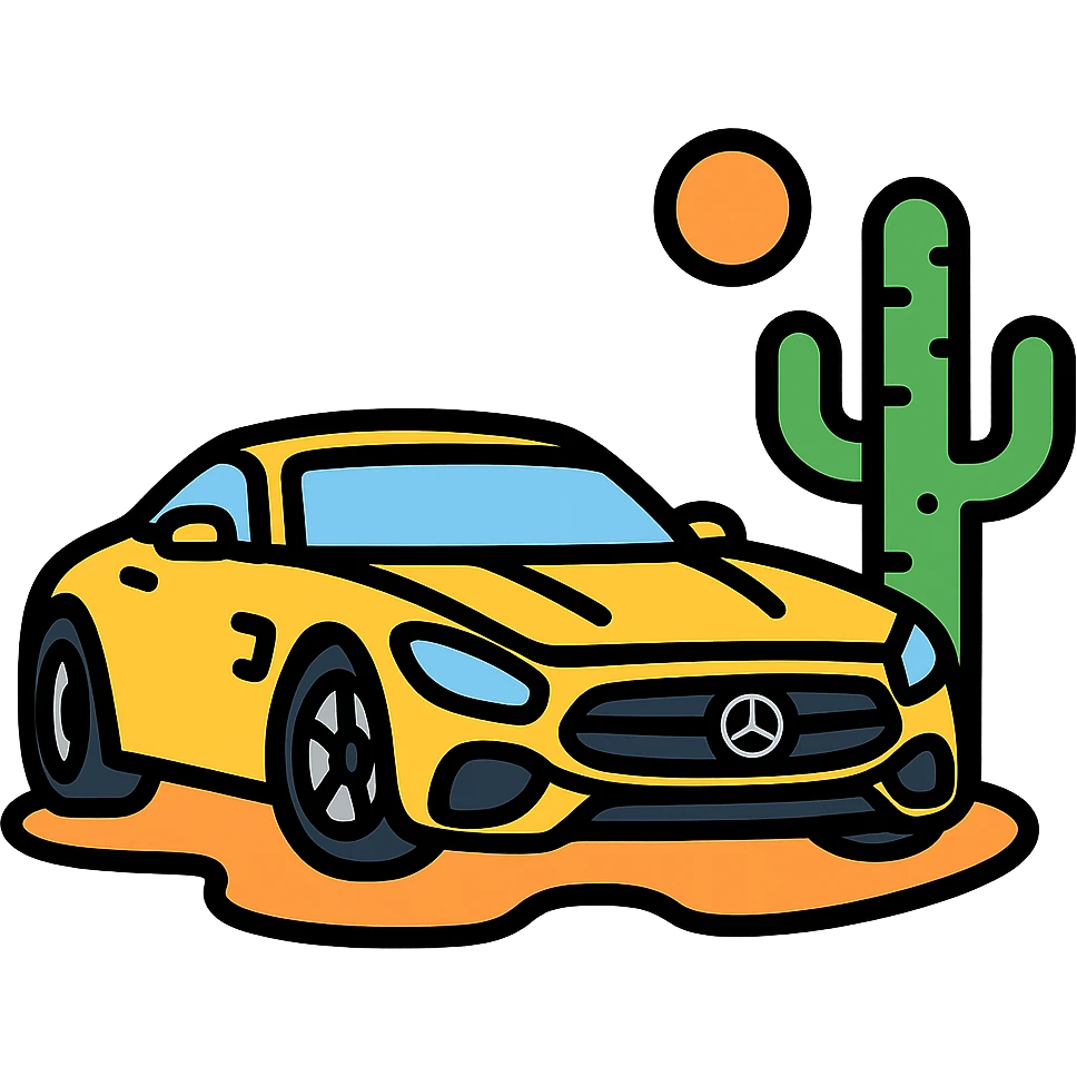 mercedes amg on desert next to cactus faun, cinematic emoji