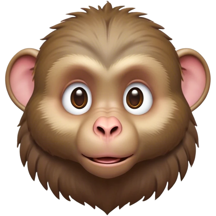 Cinematic Cute Baboon Portrait Emoji, Head tilted playfully and inquisitively, featuring a vibrant Fur of earthy browns with expressive, round, sparkling eyes filled with curiosity, Simplified yet irresistibly adorable features, highly detailed, glowing with a warm, friendly glow, high shine, affectionate and spirited, stylized with a touch of urban whimsy, bright and endearing, soft glowing outline, capturing the essence of a mischievous yet loving baboon, so playful it feels like it could leap out of the screen and into your arms! emoji