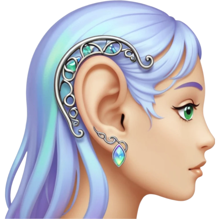 Elvish fae shiny sparkly iridescent translucent diaphanous ear climber ear cuff emoji