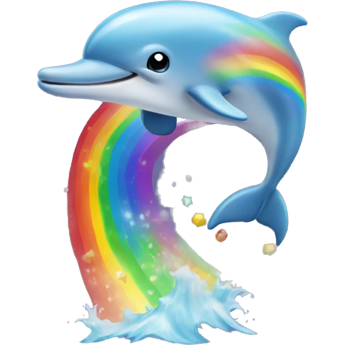 Dolphin jumping with rainbows emoji