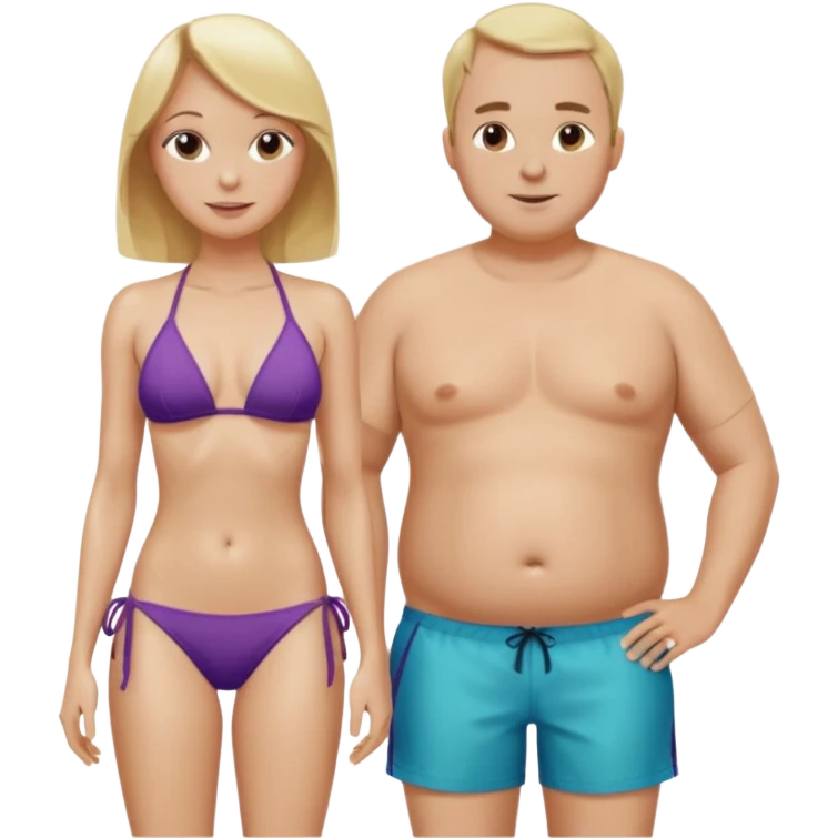 Emoji, 2 alte personen an der poolbar: 1x Frau sehr schlank mit mittellangem, blondem Haar, Bikini/ 1xMann: dicker Bauch, Halbglatze, Badeshorts.  emoji