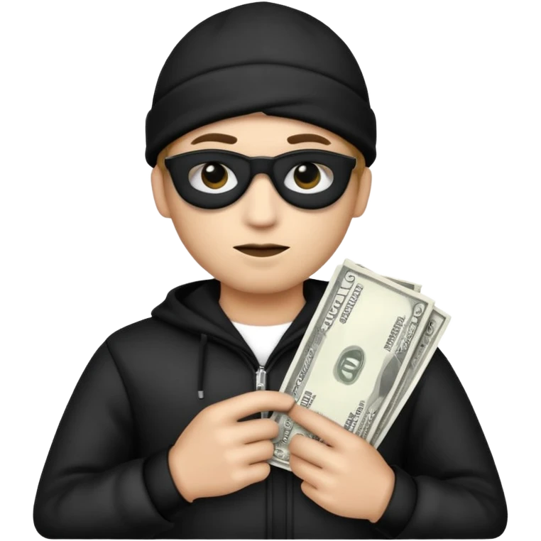 Make a robber emoji holding a bank cash with black white pattern  emoji