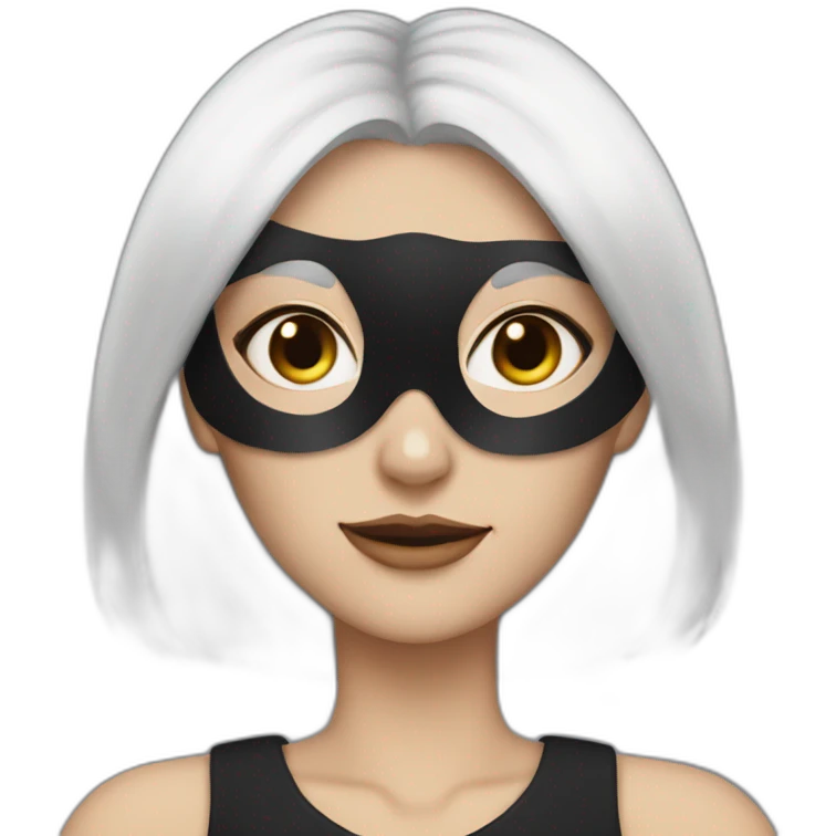 A woman with white hair and cat ears and a black mask around her eyes has white skin  emoji