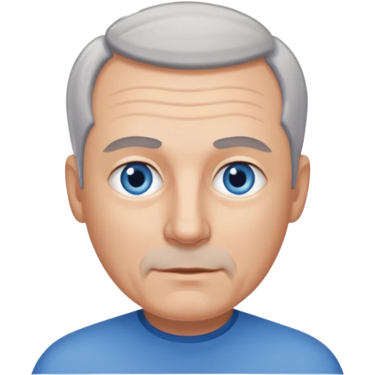 Middle aged man with receding grey hair and no beard, blue eyes emoji