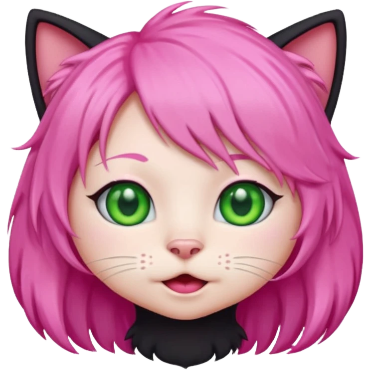 Black cat wearing a pink hair wig emoji