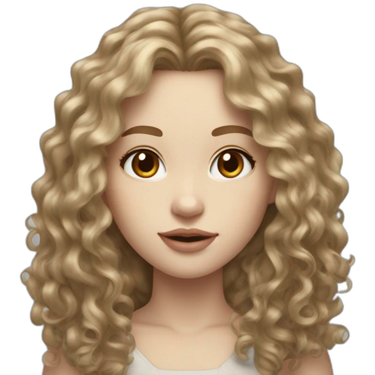 pale skin long curly dark blonde hair brown small eyes big lips emoji