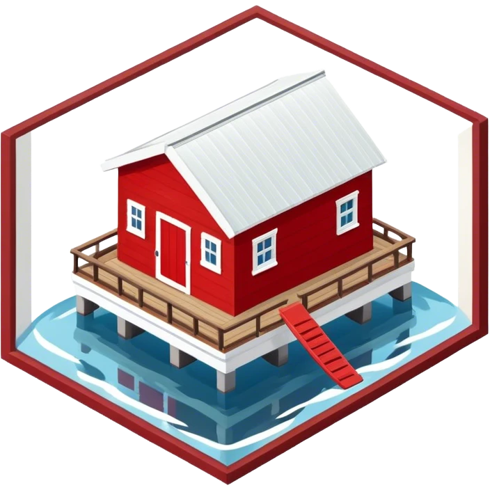 Red and white boathouse, isometric exterior emoji