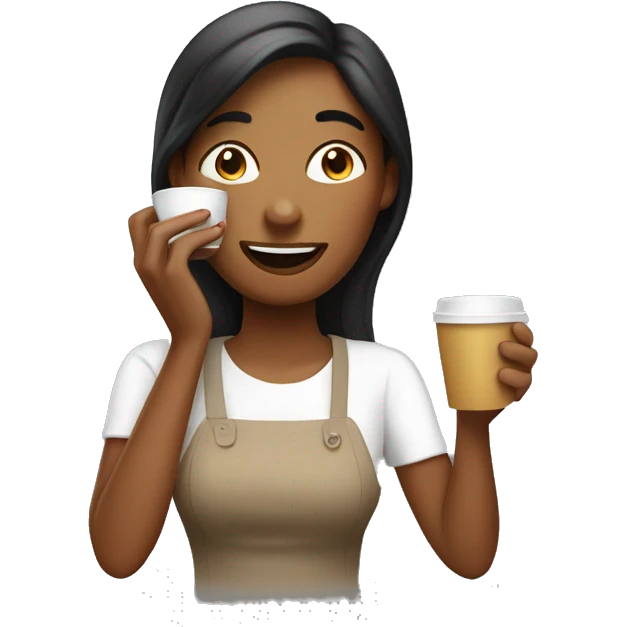 tired but happy lady grabbing coffee emoji