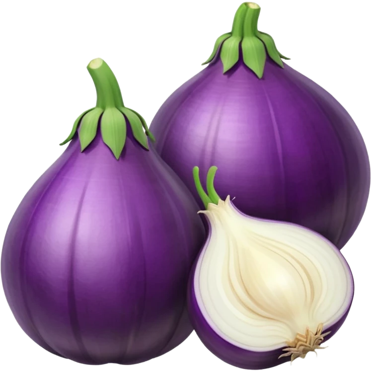 Eggplant beside onion and garlic emoji
