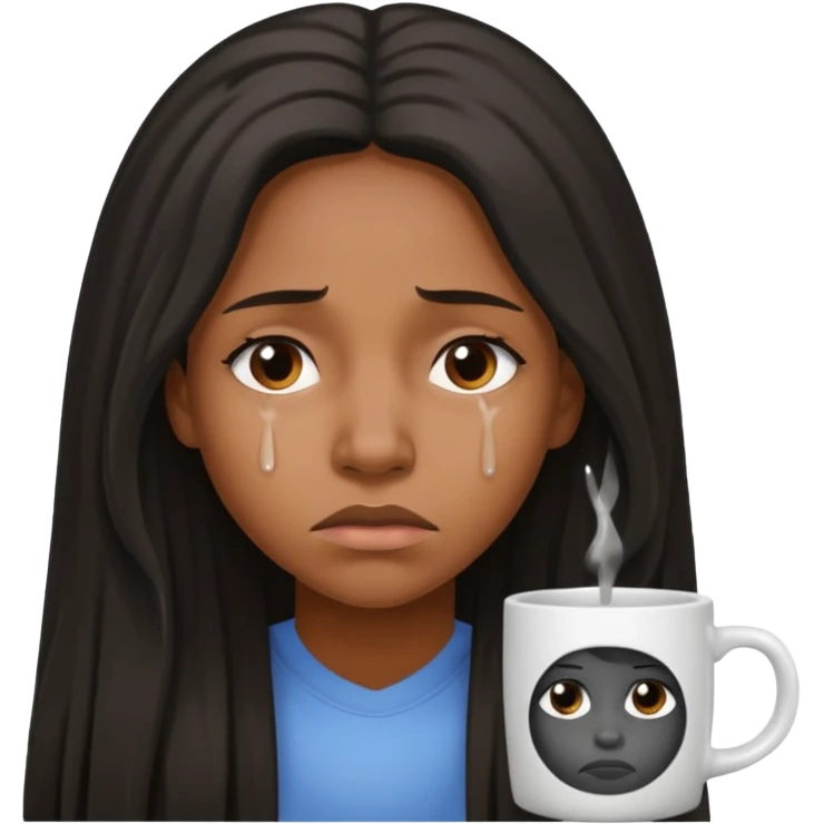 sad Long haired black Woman on a mug shot emoji