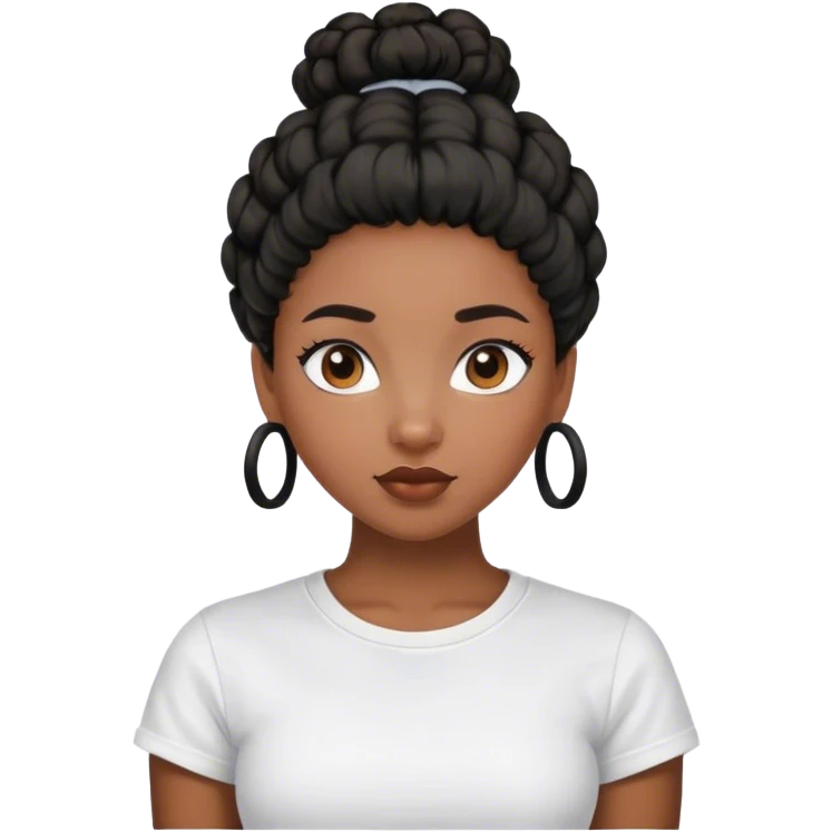 A black girl with a black curly bun and a white t-shirt emoji