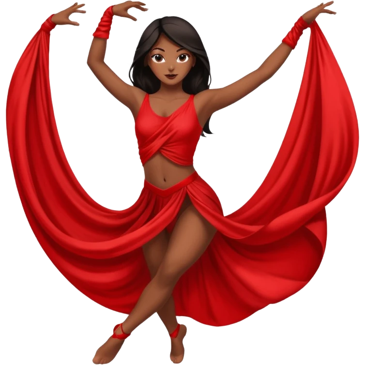 Emoji de una mujer pelinegra bailarina de danza aerea haciendo figuras en la tela emoji