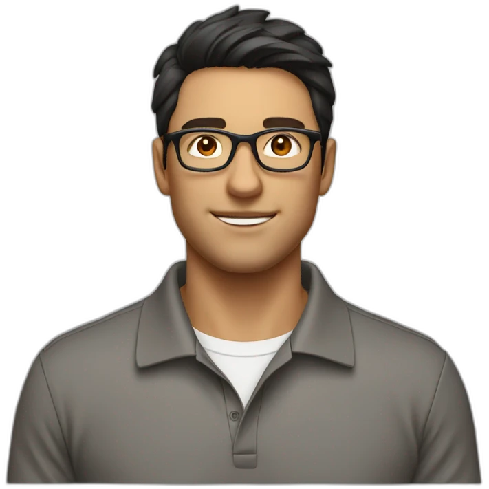 guy with dark hair, a white polo and glasses emoji