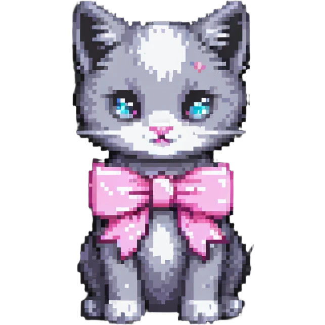 pixel art kitten with a pink bow emoji